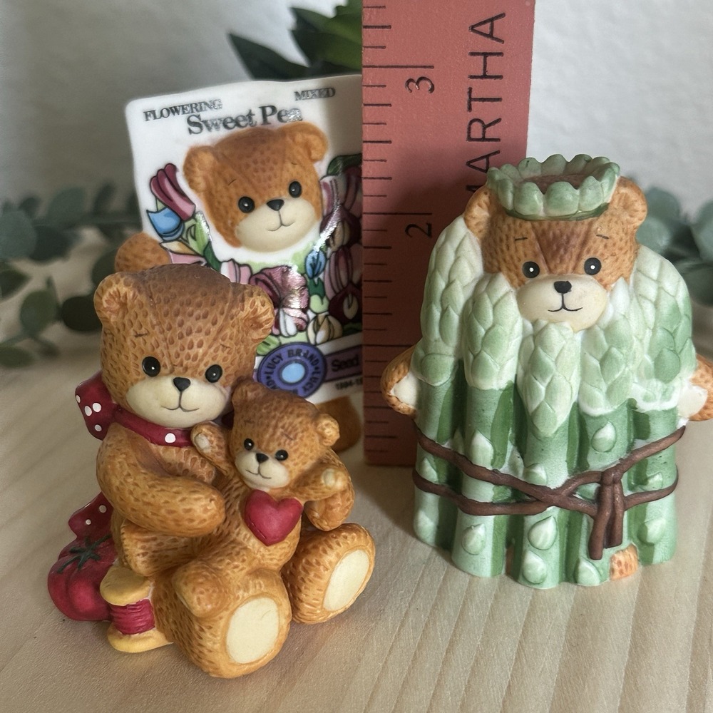 VTG Lucy and Me Bears Sweet Pea Asparagus Garden A Bear Doll Figurines Set Of 3 - Picture 15 of 15
